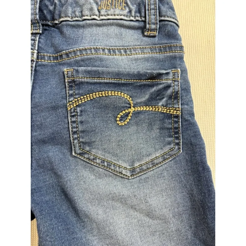 Justice Girls Denim Blue Jean Shorts Size 12 Rolled Cuff Faded